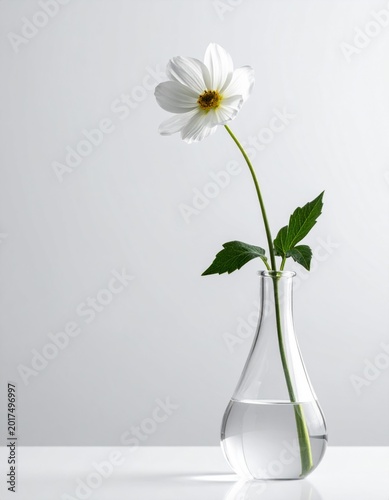 Elegant White Flower in Simple Glass Vase on Clean Background