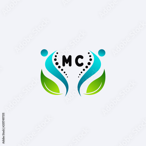 MC initials modern and minimalist abstract logo with human and leaf elements