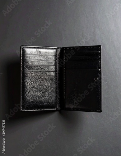 Elegant Black Leather Wallet with Multiple Card Slots Open View