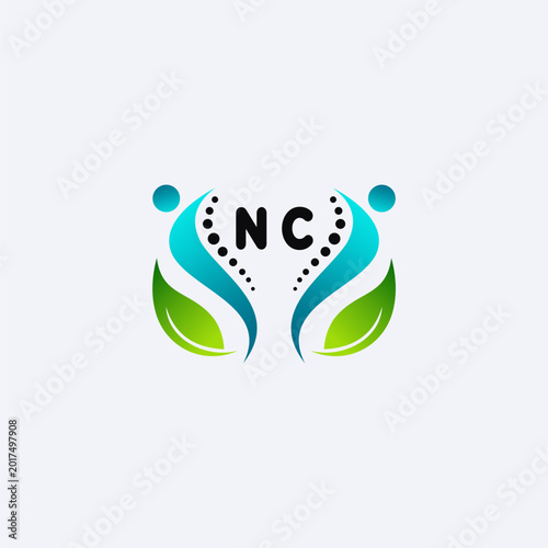 NC initials modern and minimalist abstract logo with human and leaf elements