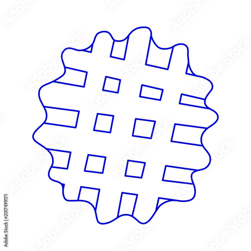 Cute hand drawn Viennese waffle in Mediterranean line art style isolated on white background. Doodle outline sweet breakfast meal. Belgian wafer. Delicious sweet dessert.