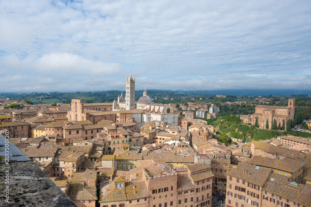 Fototapeta premium Duomo di Siena surrounded by close-knit buildings of Siena