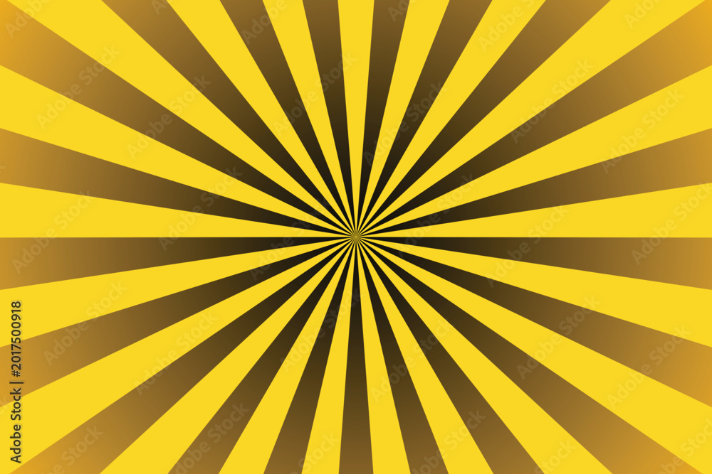 Obraz premium Yellow and brown retro sunburst radial stripe pattern background. Bold vintage rays design with warm golden tones. Great for posters, banners, and retro-themed graphic projects. 