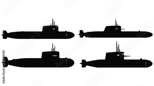 Submarine silhouettes set of four naval vessels silhouette