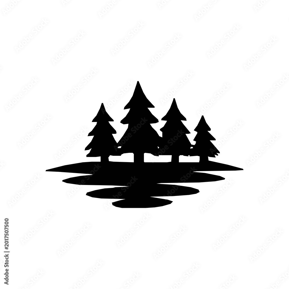 Obraz premium Pine Trees Forest Icon Black Silhouette Vector, Coniferous Trees Symbol for Camping and Nature Design