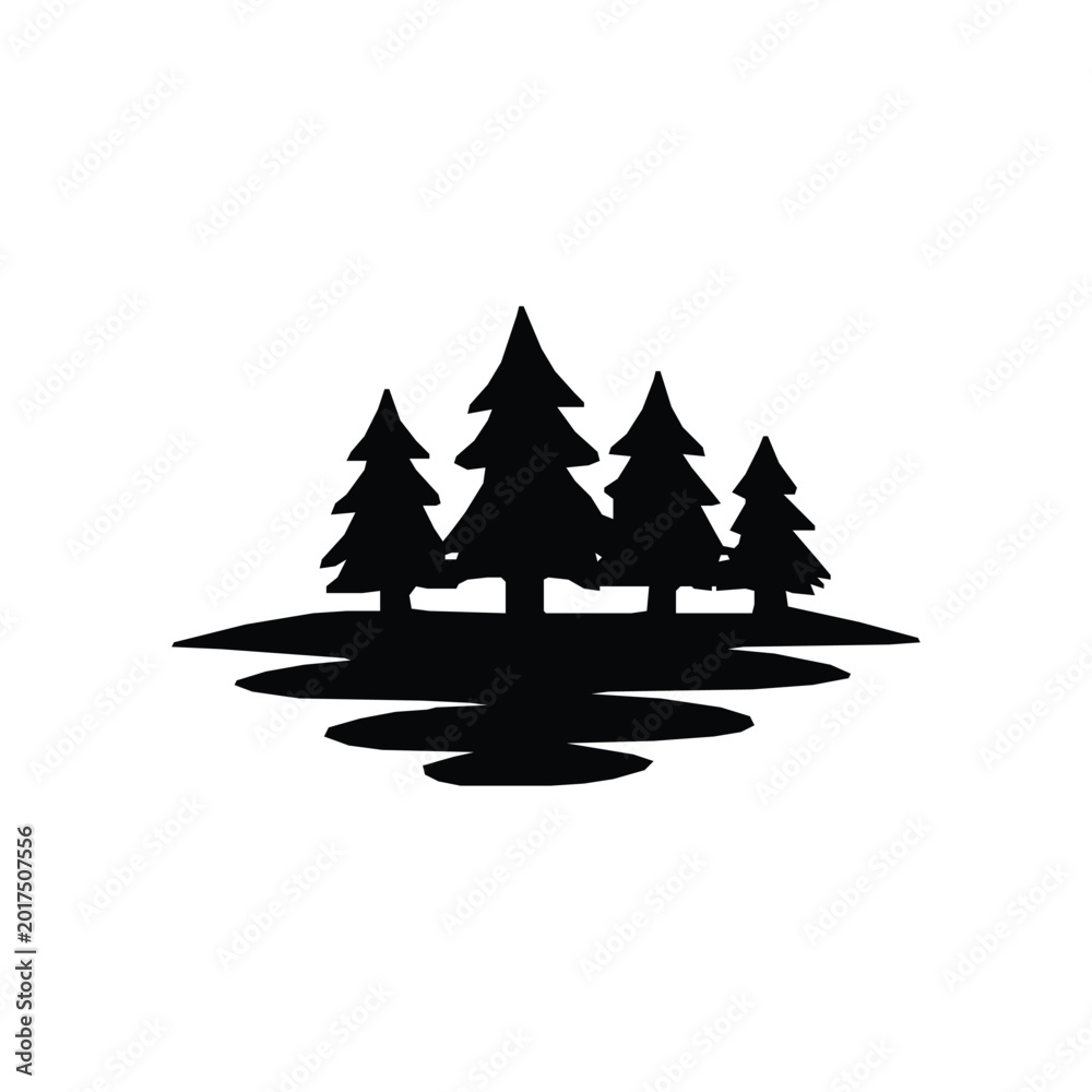 Obraz premium Pine Trees Forest Icon Black Silhouette Vector, Coniferous Trees Symbol for Camping and Nature Design