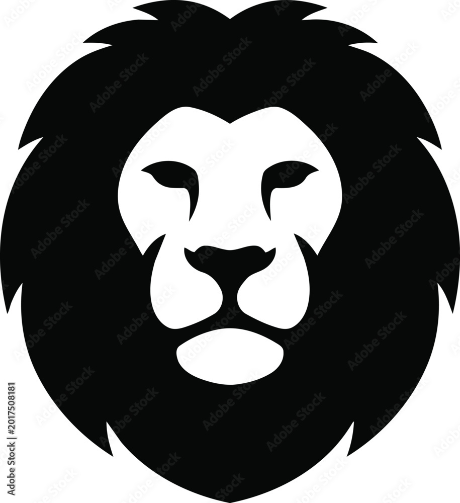 Fototapeta premium Minimalist black and white lion head vector logo design.