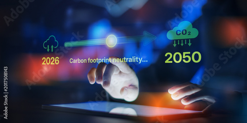 Cuadro en lienzo Carbon Footprint Carbon Neutrality Strategy with CO2 Data Analysis and Climate Risk Management