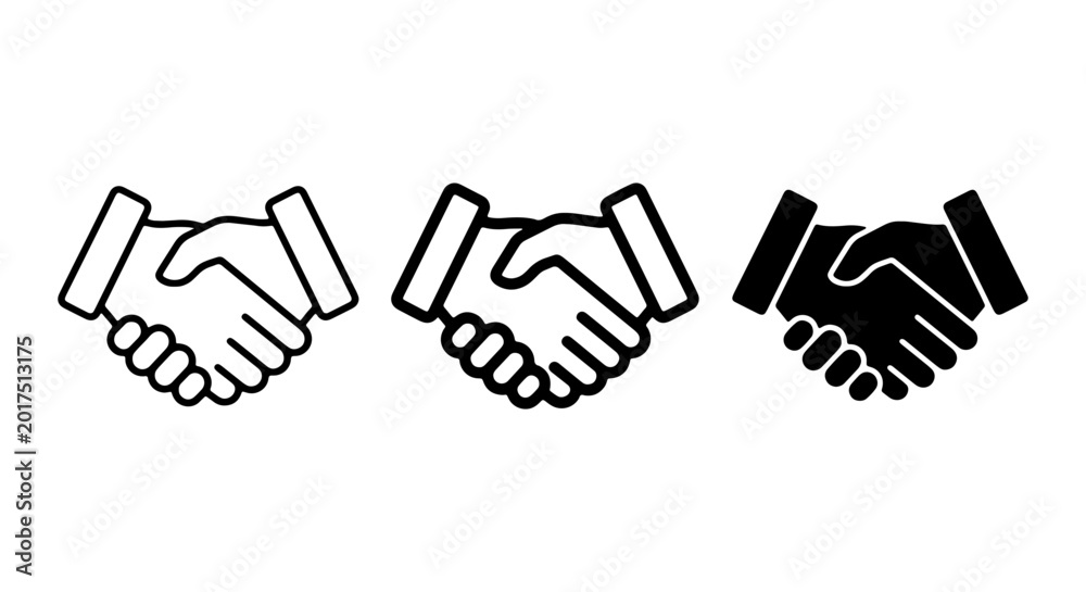 Obraz premium Handshake Icons Set: Agreement, Partnership, Trust, Business Deal, Collaboration, Success, Vector Graphics