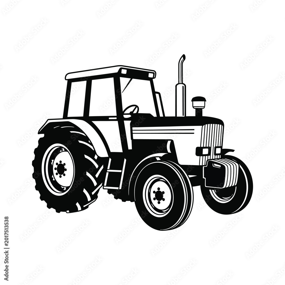 Obraz premium Tractor silhouette on a white background vintage farm machinery illustration