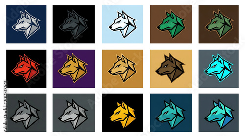 Iron Wolf Empire Logo Branding Set - Single Minimalist Wolf Head Emblem in 12 Professional Leadership and Pack Color Palettes on White Background