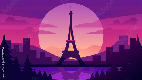 Eiffel tower at sunset with colorful sky