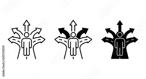 Tableau sur toile Decision Making Icons: Crossroads, Choices, Pathways, Direction, Strategy, Vecto