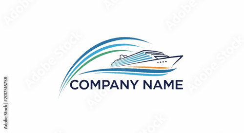 Modern abstract logo with blue and green curved lines and 'COMP' text on white