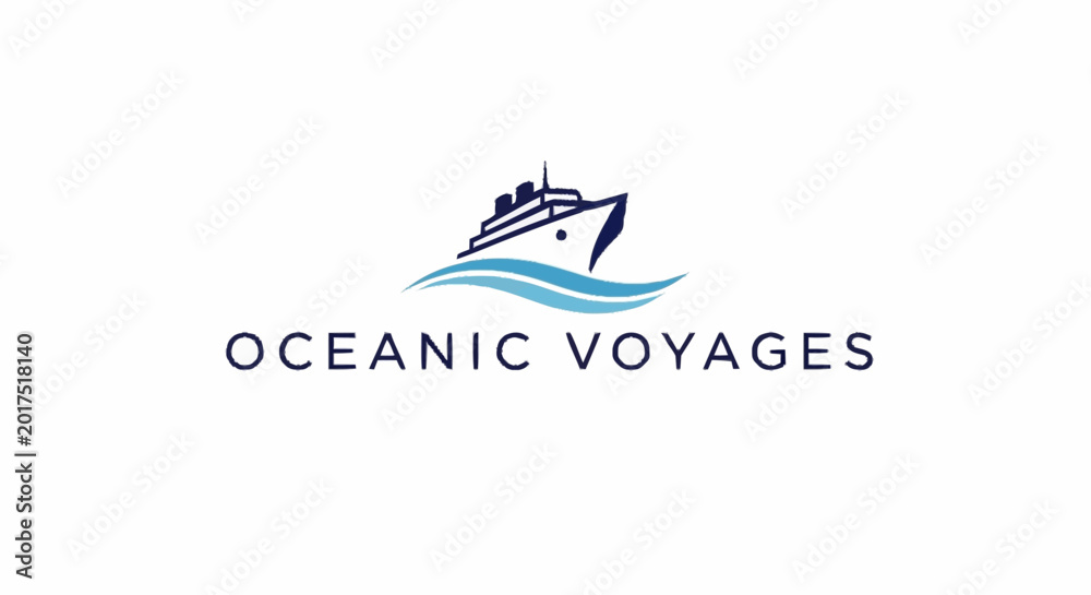 Fototapeta premium Minimalist cruise ship icon with abstract ocean waves for travel design