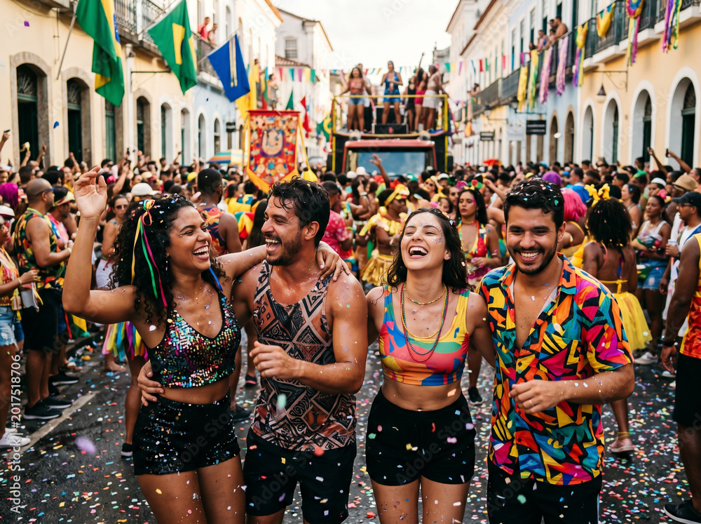 Fototapeta premium Grupo de amigos dançando em festa de carnaval brasileiro na rua