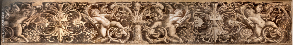 Fototapeta premium VERCELLI, ITALY - JANUARY 16, 2026: The renaissance decorative fresco (grotesque) in the church Chiesa di San Cristoforo by Gaudenzio Ferrari (1529 - 1534).