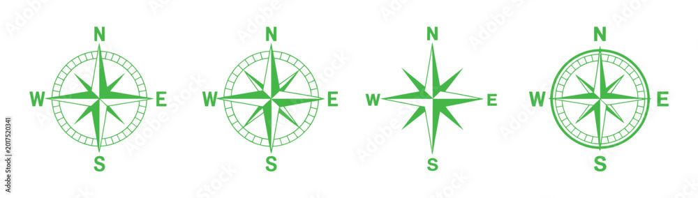 Obraz premium Wind rose compass icon collection featuring directional navigation symbols in vector illustration style.