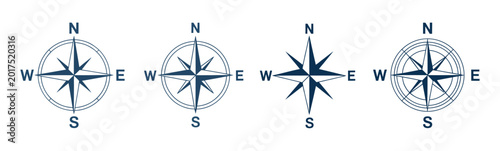 Compass and wind rose icon set for mapping navigation travel and adventure vector illustration use.