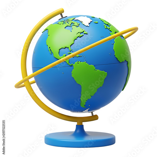Globe with yellow axis on blue stand
