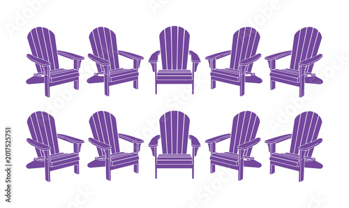 Fotografie Purple Adirondack chairs vector set, collection of 10 outdoor garden furniture i