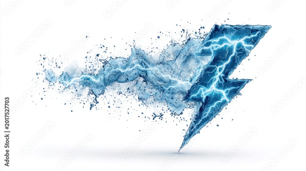 Naklejka premium Dynamic water lightning bolt symbol exploding with energy and power on white background