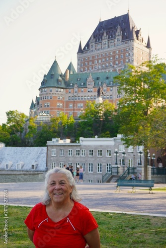 senior woman in front of Frontenac Castle