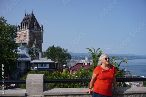senior woman in front of Frontenac Castle