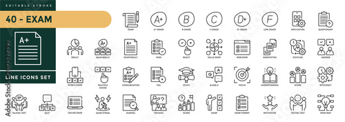 Tableau sur toile A collection of Exam icons set with editable stroke, including results, pass, online exam, test, score, quiz, questionnaire