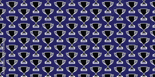 Fotografija Seamless pattern of shiny trophies on a dark blue background, symbolizing victor