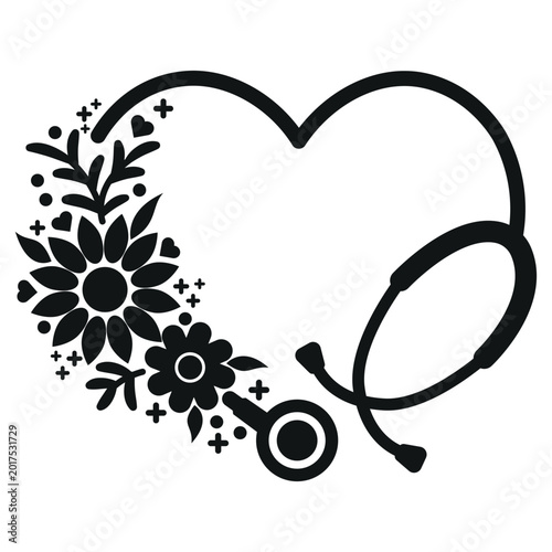 stethoscope heart silhouette health care medical instrument element illustration
