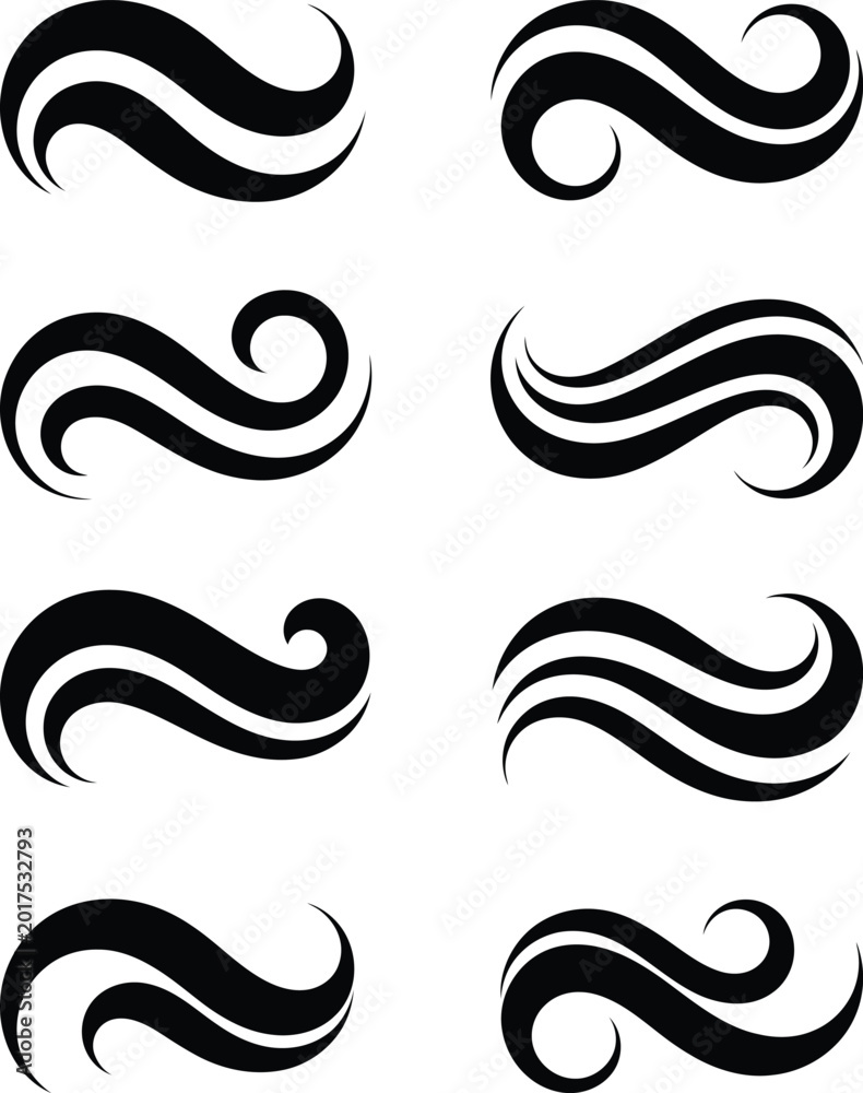 Fototapeta premium Variety of black decorative swirls and curves collection with decorative design