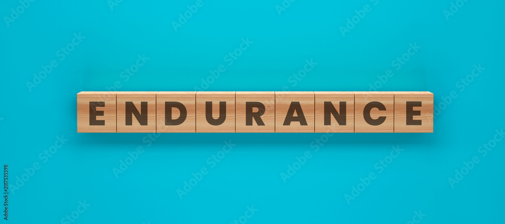 Εκτύπωση καμβά Endurance Concept: Wooden blocks spell out Endurance, against a vibrant turquoise backdrop, symbolizing persistence and resilience in the face of challenges