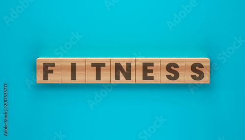 Foto Fitness And Healthy Lifestyle Concept Displayed Through Wooden Letter Blocks Rep