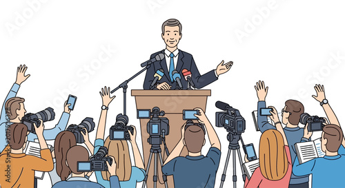 Photos Man Speaking at a Podium Microphone.