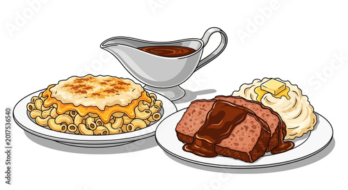 Roast beef with gravy and potatoes.