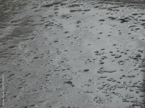 Valokuva Soft raindrops strike the surface, creating countless circular ripples that overlap and expand