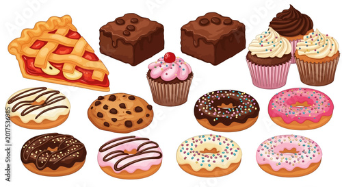 Assorted sweet baked dessert treats.