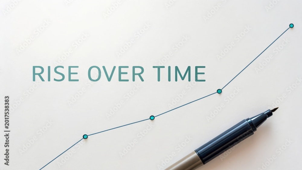 Naklejka premium A line graph showing upward growth over time with pen