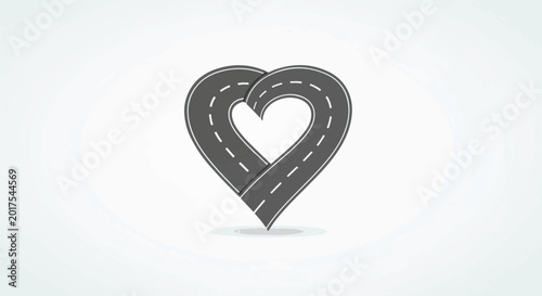 Heart-shaped road pin icon on a white background