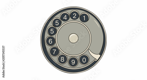 Vintage rotary telephone dial, a circular mechanism with numbered holes and a finger rest