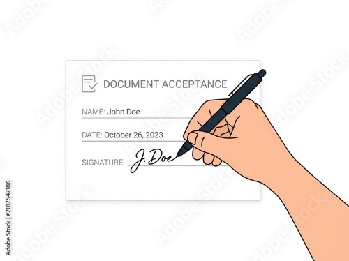 Hand signing document acceptance form vector illustration