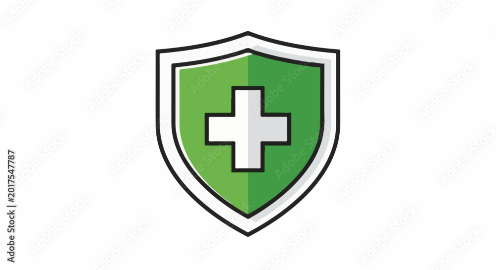 Obraz premium A simple, stylized icon of a green shield with a white cross, symbolizing health and protection