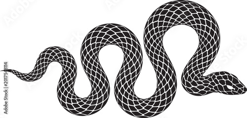 Photos Black snake silhouette with white scale pattern, slithering serpent vector illus