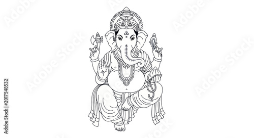 Foto Ganesha Deity Outline Drawing, Elephant God, Hindu Religion Symbol, Meditation P