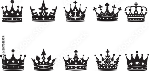 Billede på lærred Royal crown silhouettes set, 10 black imperial coronet icons, vintage heraldic k
