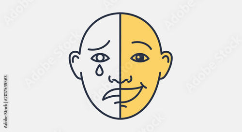 Bipolar Mood Concept Illustration with Split Face Icon