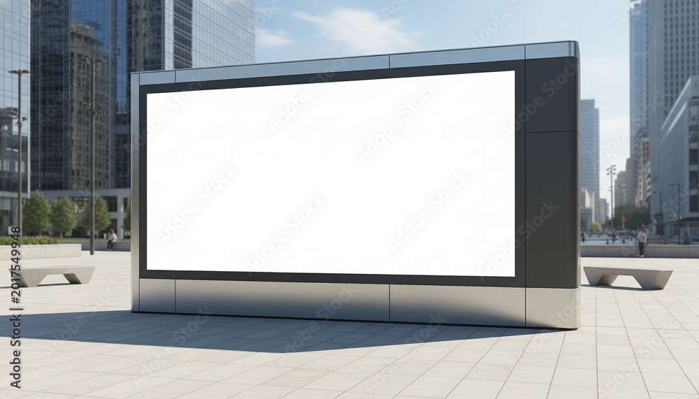 Fototapeta premium display blank clean screen or signboard mockup for offers or advertisement in public area with people walking by