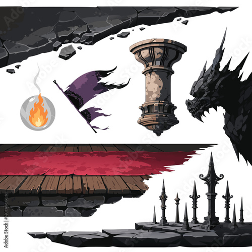 Dark Dungeon Castle and Dragon Slayer Game Asset Set