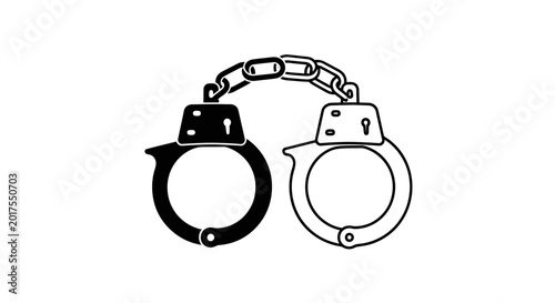Tableau sur toile Handcuffs with chain black and white graphic silhouette high quality professiona